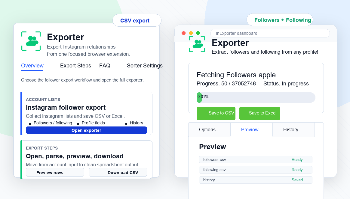 Instagram Followers and Following to CSV